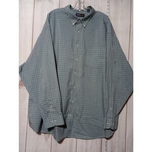Roundtree Yorke‎ Shirt Mens 4XL Blue Green Check Button Up Long Sleeve Pocket